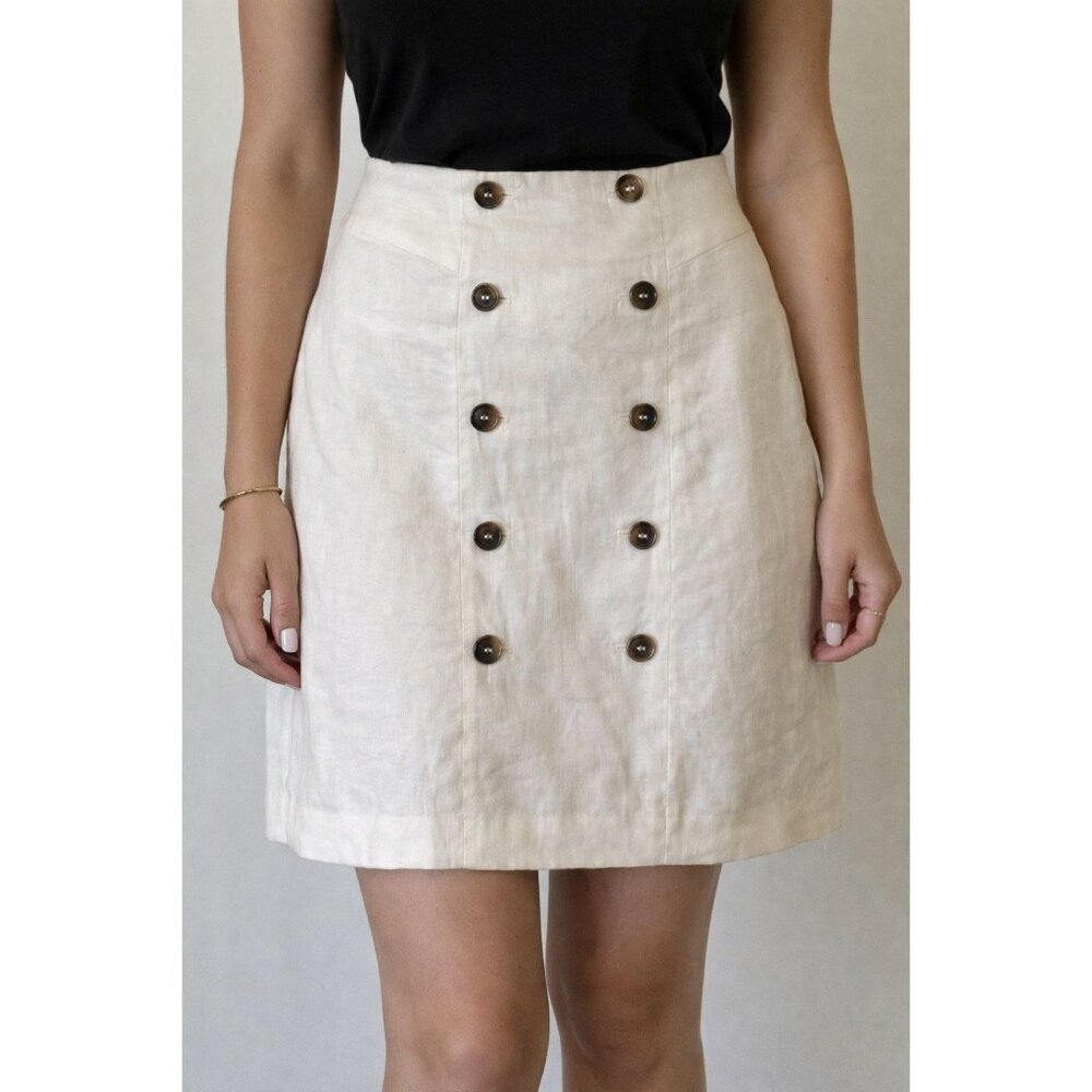AK Ivory Linen Skirt 14P Y2K Preppy Academia Knee Length Minimalist Chic Spring
